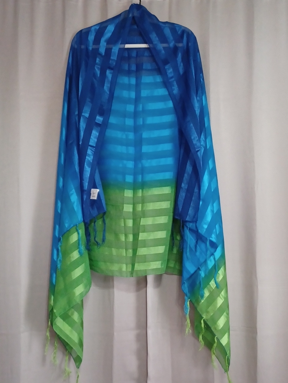 Rima Ombre Stripe Terivoile Scarf Shawl Large Wrap 70×40 Blue Green Fringe